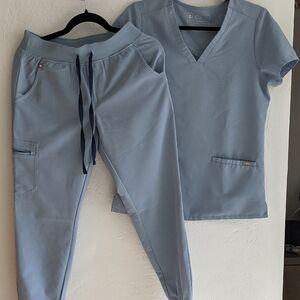 Figs Women's Light Blue Jogger Pants and Top Set